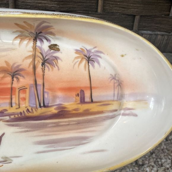 Nippon 12" Porcelain Hand Painted Canoe Shaped Dish / Tray - Picture 6 of 11
